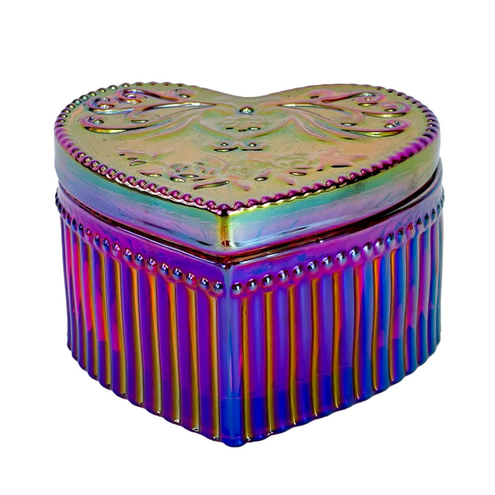Ruby Heart Box Relx Ruby irridescent glass heart box – Witch City Wicks