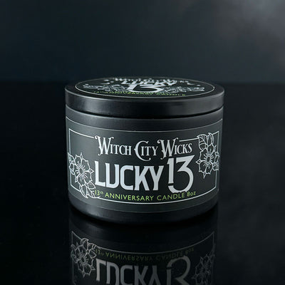 Lucky 13 Witch City Wicks anniversary candle