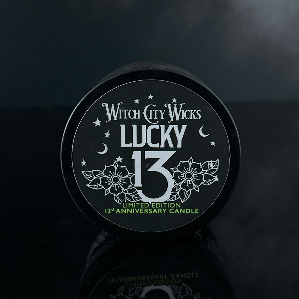 Lucky 13 Witch City Wicks anniversary candle