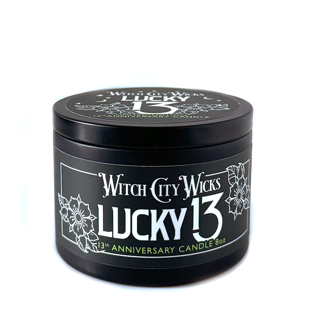 Lucky 13 Witch City Wicks anniversary candle