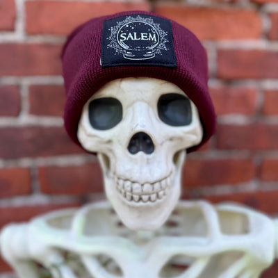 Spooky maroon Salem knit beanie