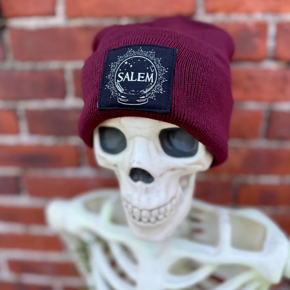 Spooky maroon Salem knit beanie