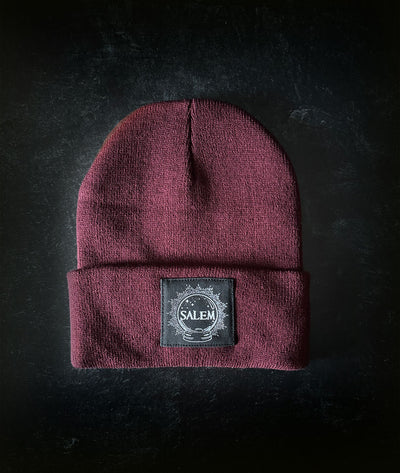 Spooky maroon Salem knit beanie