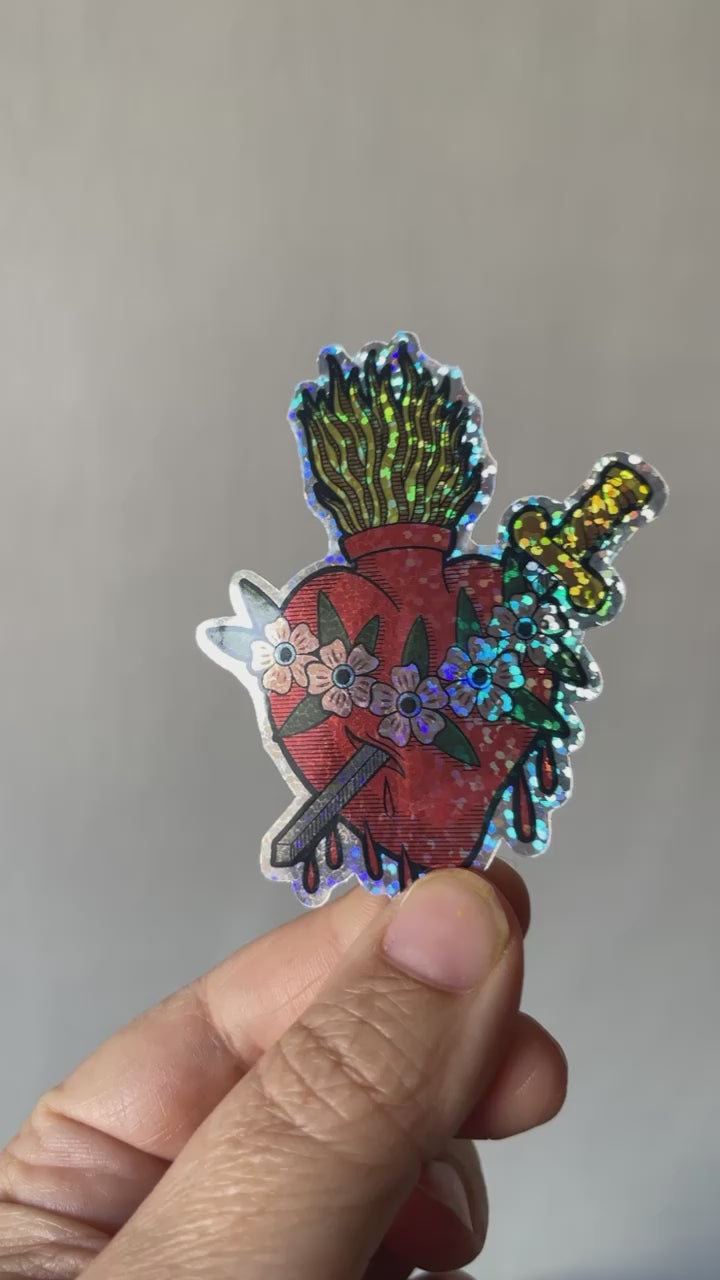 Sacred Heart glitter sticker